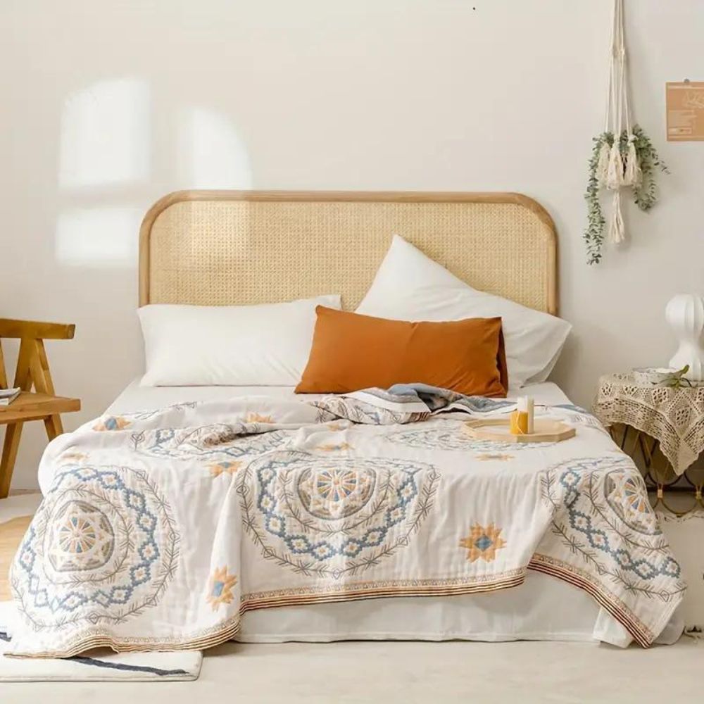 Boho Cotton Throw Blanket with Mandala Design