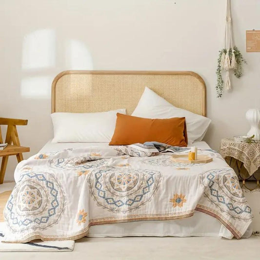Boho Cotton Throw Blanket with Mandala Design