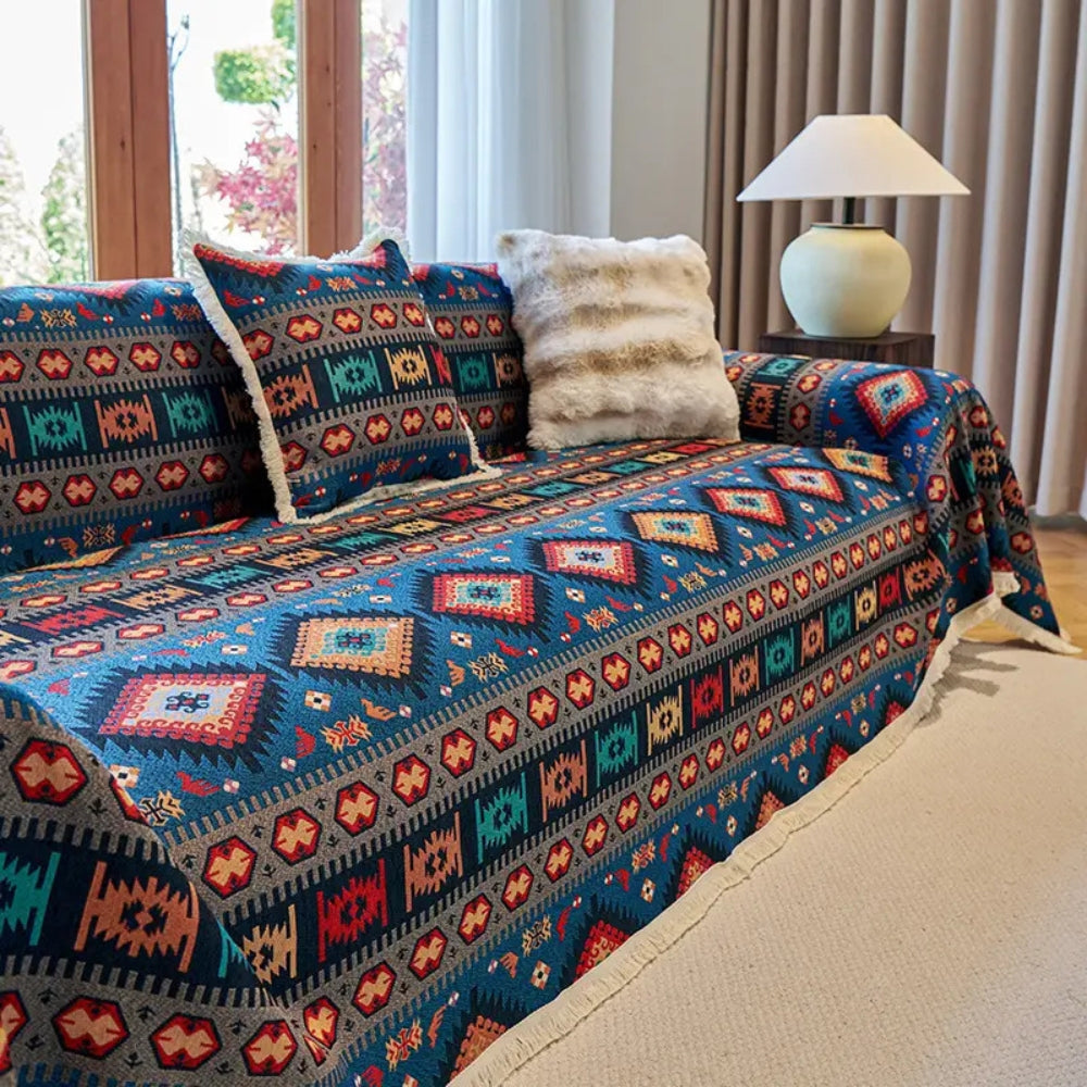 Bohemian Geometric Sofa Cover in Chenille