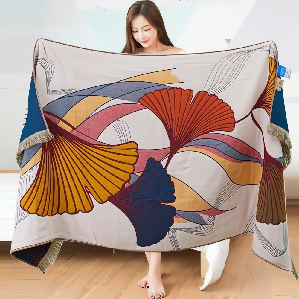 Ginkgo Leaf Cotton Tassel Bath Towel