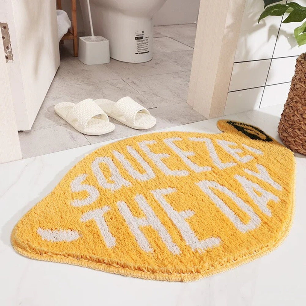 Non-Slip Lemon Bath Mat in Soft Cotton Microfibre