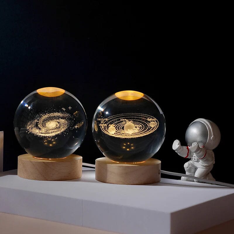 3D Crystal Ball Night Light with Wooden Base