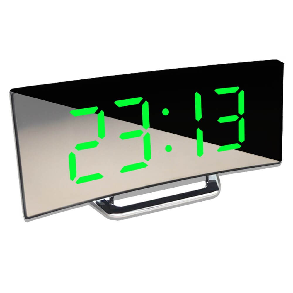 Curved LED Digital Alarm Clock with Dimming and Snooze功能