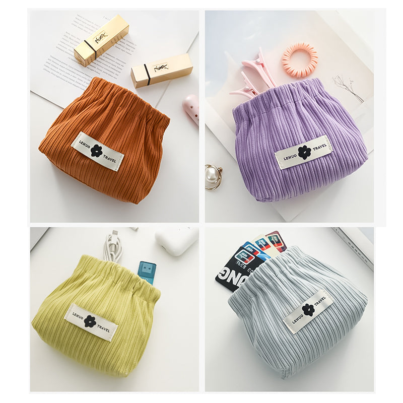 Corduroy Hair Tie and Cord Organizer with Elastic Compartments