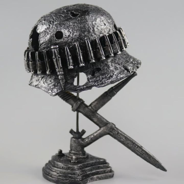 Vintage Steel Military Helmet Table Lamp with LED Flame Effect