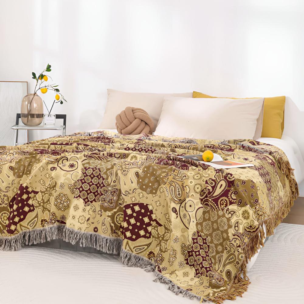 Reversible Bohemian Paisley Cotton Blanket