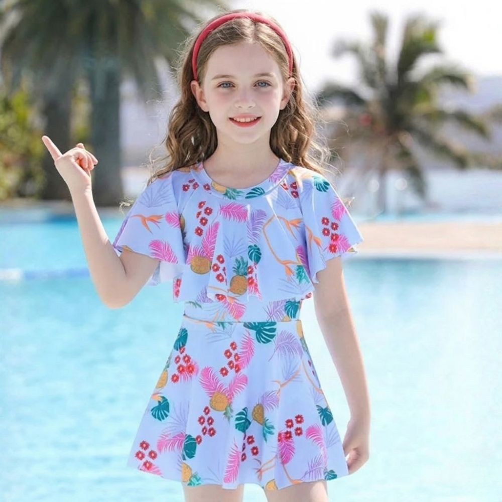 Girls' Quick-Drying Swimsuit Set with Skirt for Beach and Pool