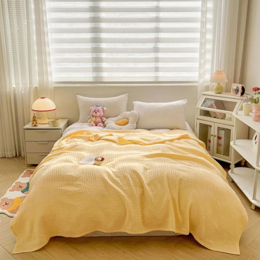 Blush Organic Cotton Waffle Checkered Blanket