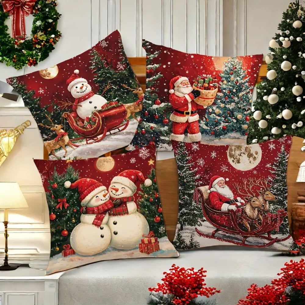 Santa Claus Sleigh Christmas Cushion Cover 18x18 Inch