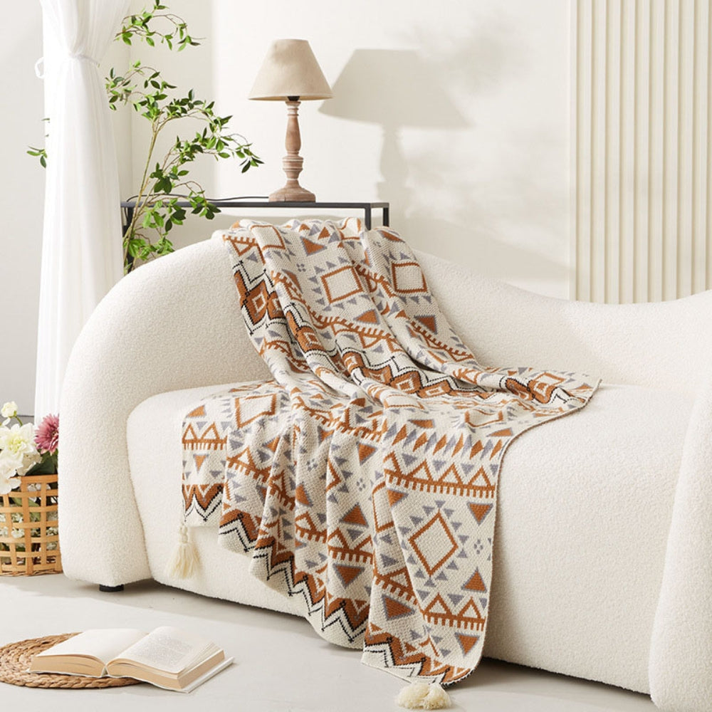 Boho Chic Tassel Blanket in Polyester-Cotton Blend
