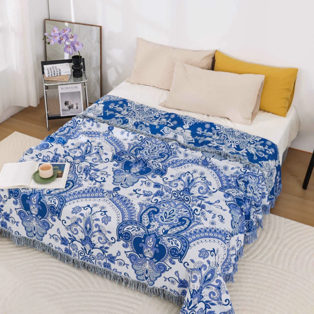 Paisley Pattern Cotton Blanket with Tassels