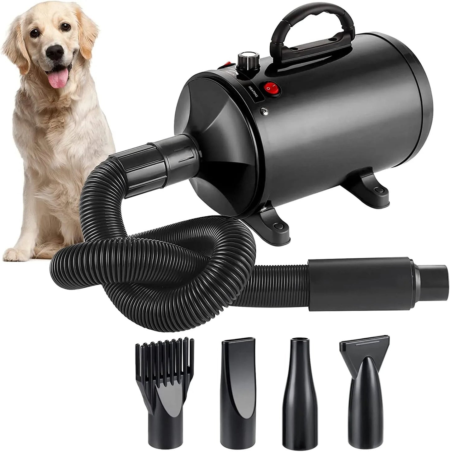 High Velocity Dog Grooming Dryer with Adjustable Heat and Flexible Hose