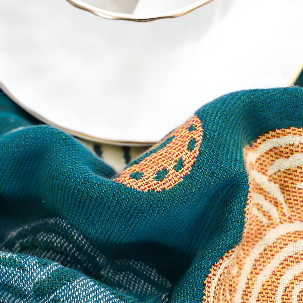 Teal Floral Paisley Throw Blanket with Fringe