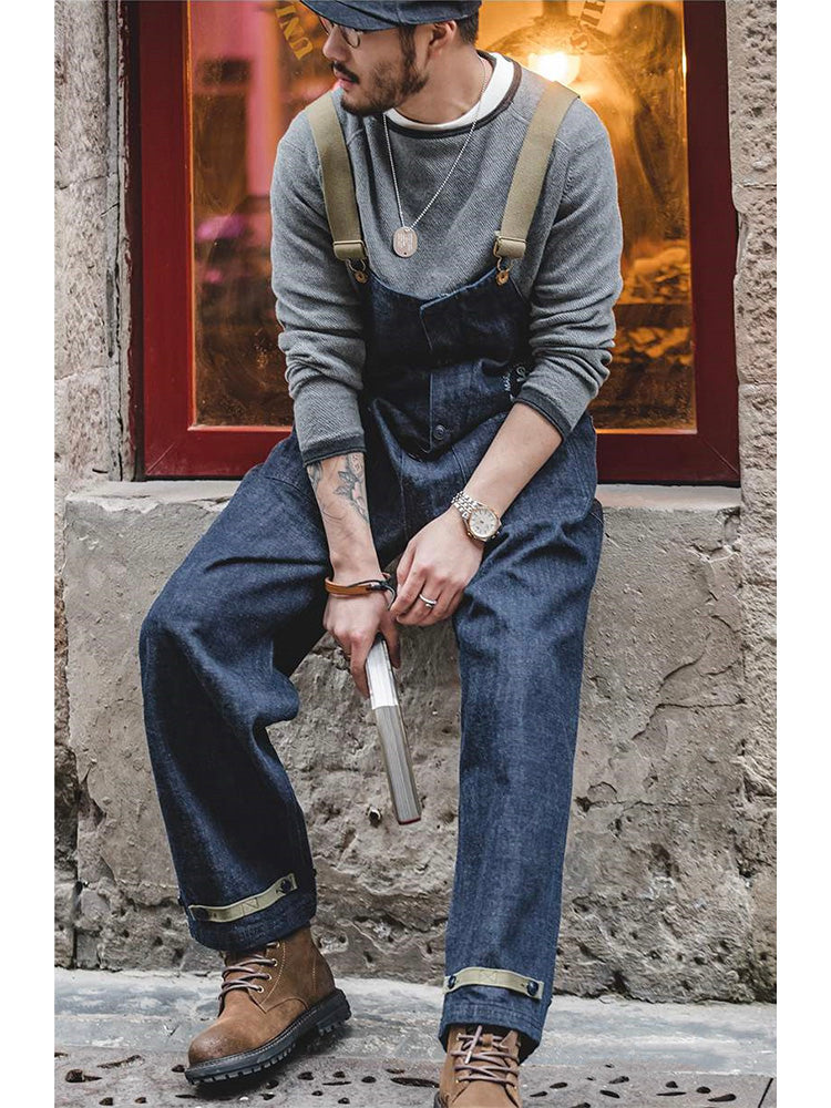 Navy Cotton Denim Deck Overalls for Men