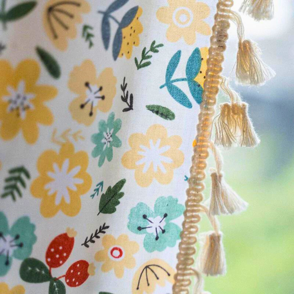 Yellow Flower Tassel Semi-Blackout Curtain