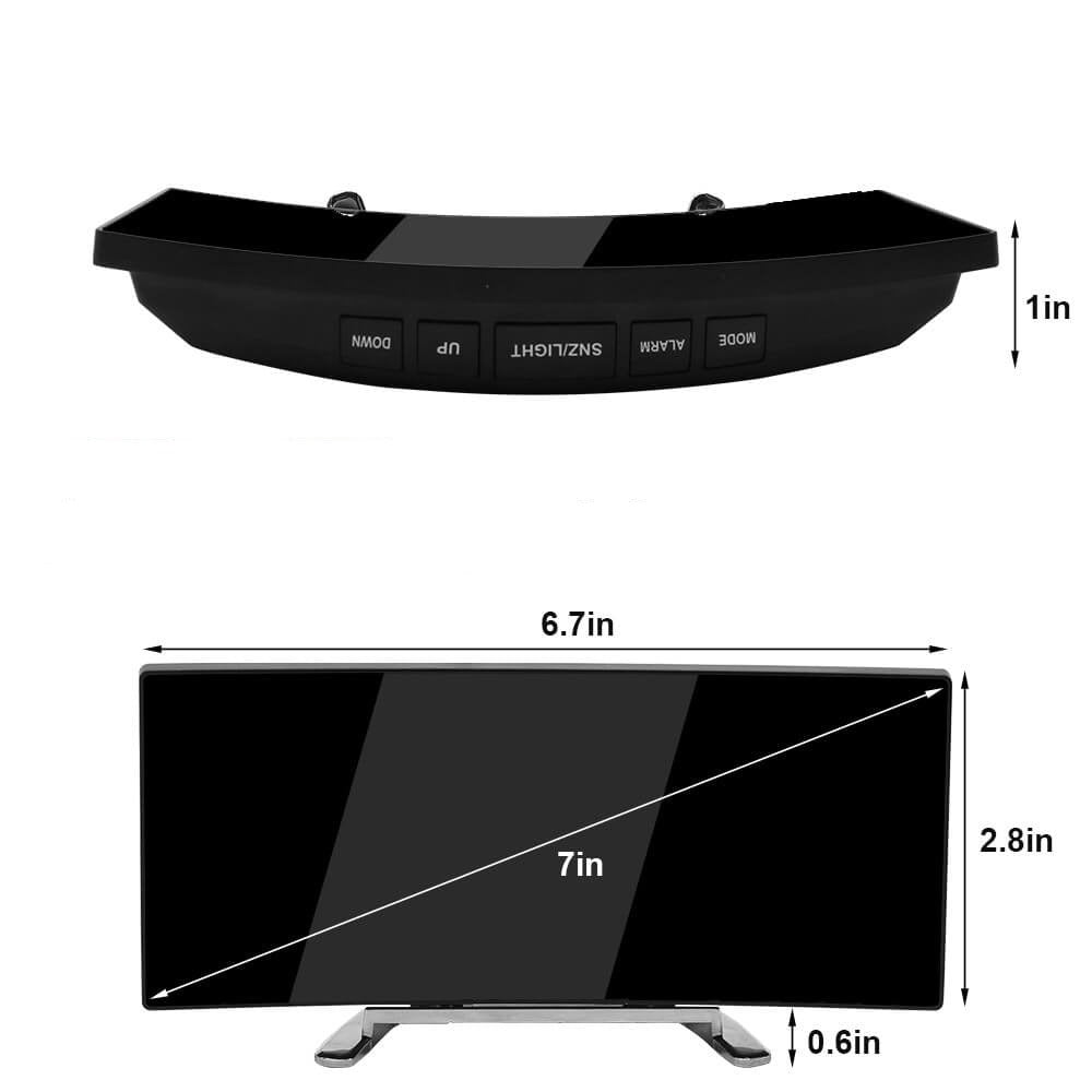Curved LED Digital Alarm Clock with Dimming and Snooze功能