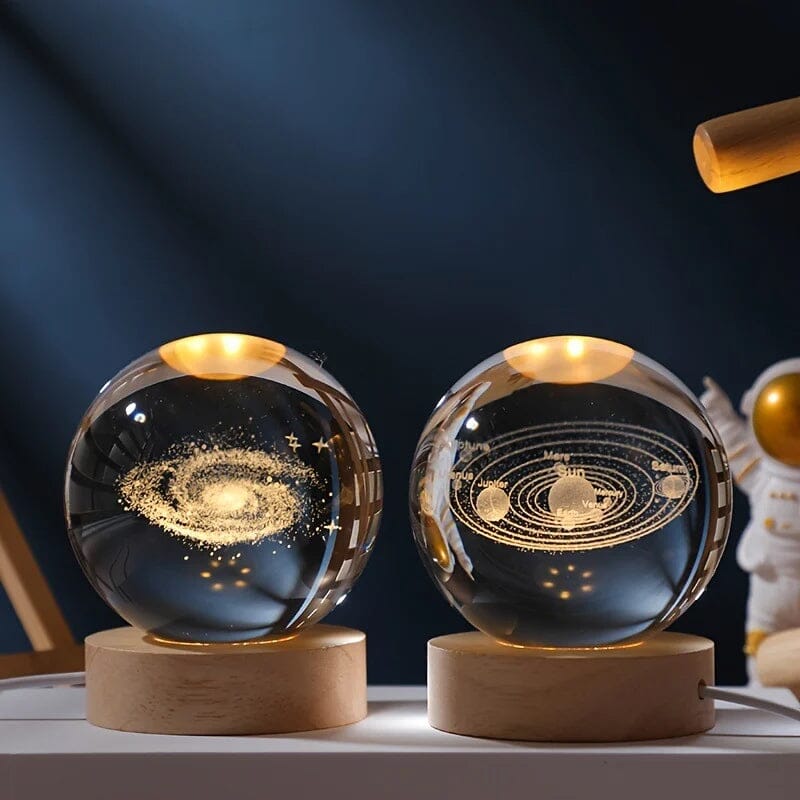 3D Crystal Ball Night Light with Wooden Base