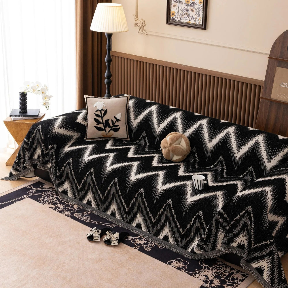 Ochre Chevron Textured Chenille Sofa Cover