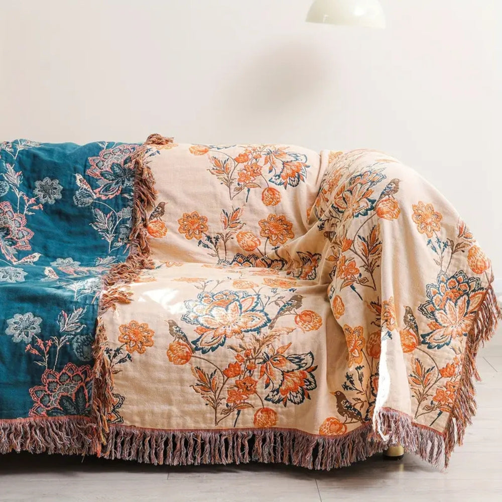 Boho Cotton Throw Blanket for Sofa and Bed