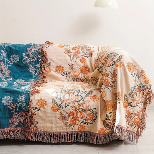 Boho Cotton Throw Blanket for Sofa and Bed