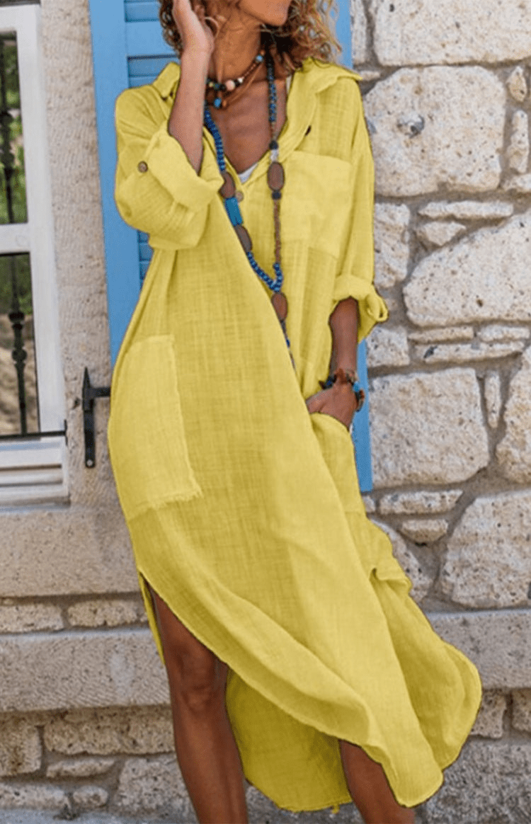 Oversized Linen Blend Summer Dress with 3/4 Sleeves