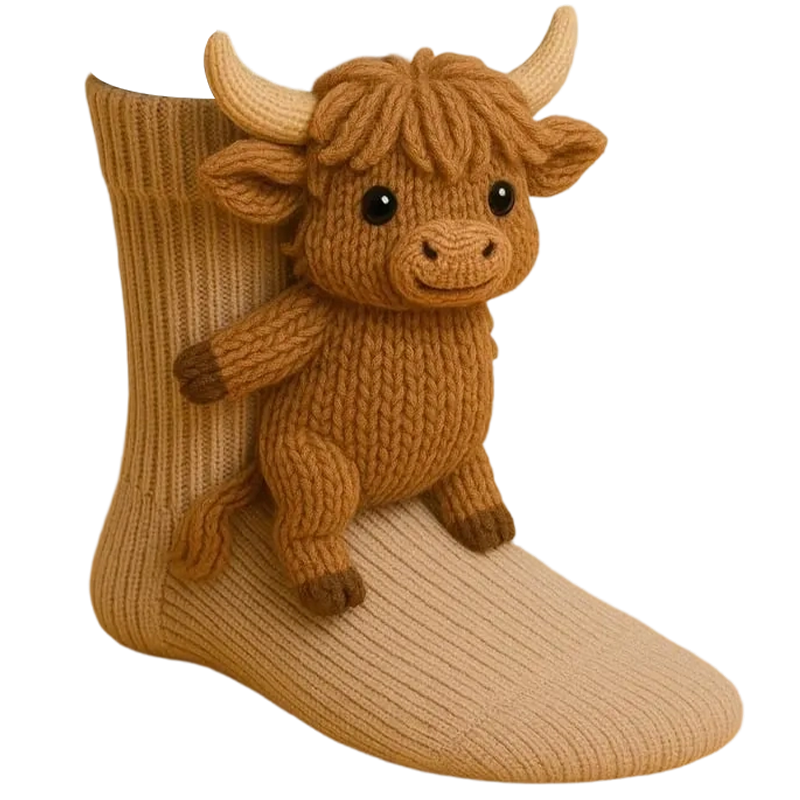 3D Knitted Animal Cuddle Socks in Double-Layer Cotton