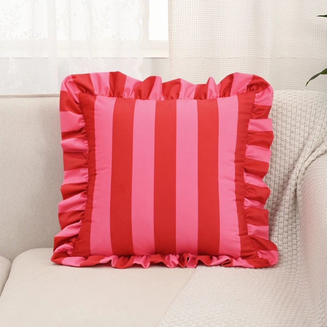 Striped Ruffle Cushion Cover in Soft Microfiber