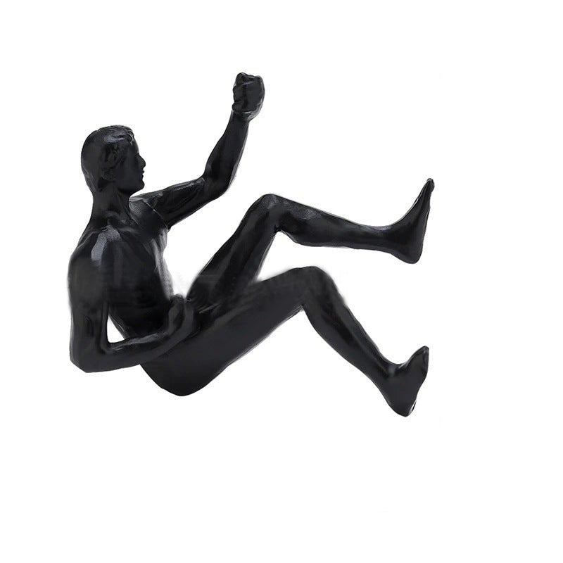 3D Climbing Wall Sculpture - Black Resin Art Figure