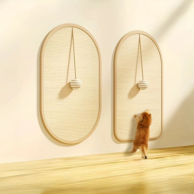 Sisal Wall Mounted Cat Scratch Pad with Hanging Toy