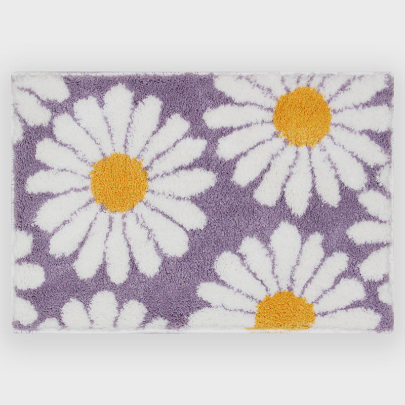 Purple Flower Bath Mat with Non-Slip Backing