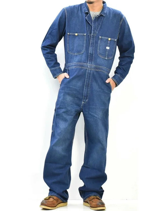 Relaxed Fit 100% Cotton Denim Coveralls with Zip Closure