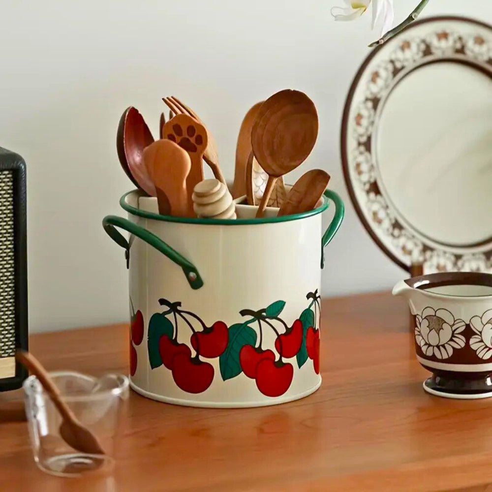 Retro Floral Utensil Storage Basket with Divider Lid