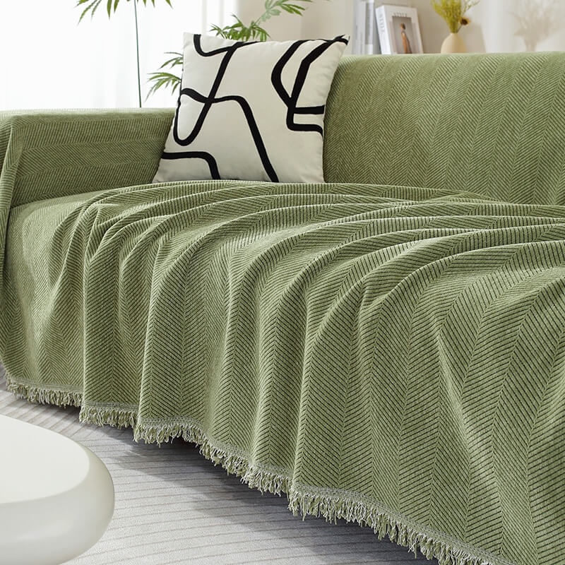 Chenille Herringbone Tassel Couch Cover