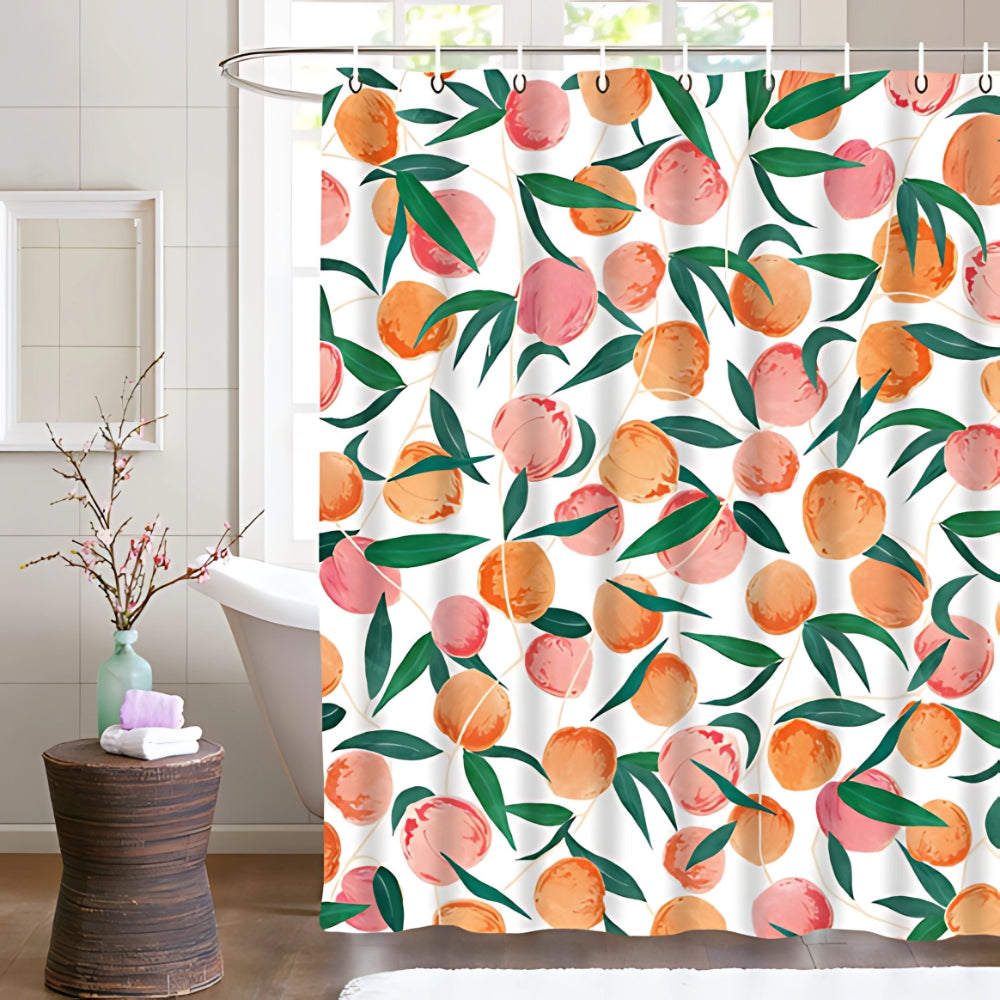 Fresh Peach Fruit Pattern Shower Curtain with Waterproof Fabric