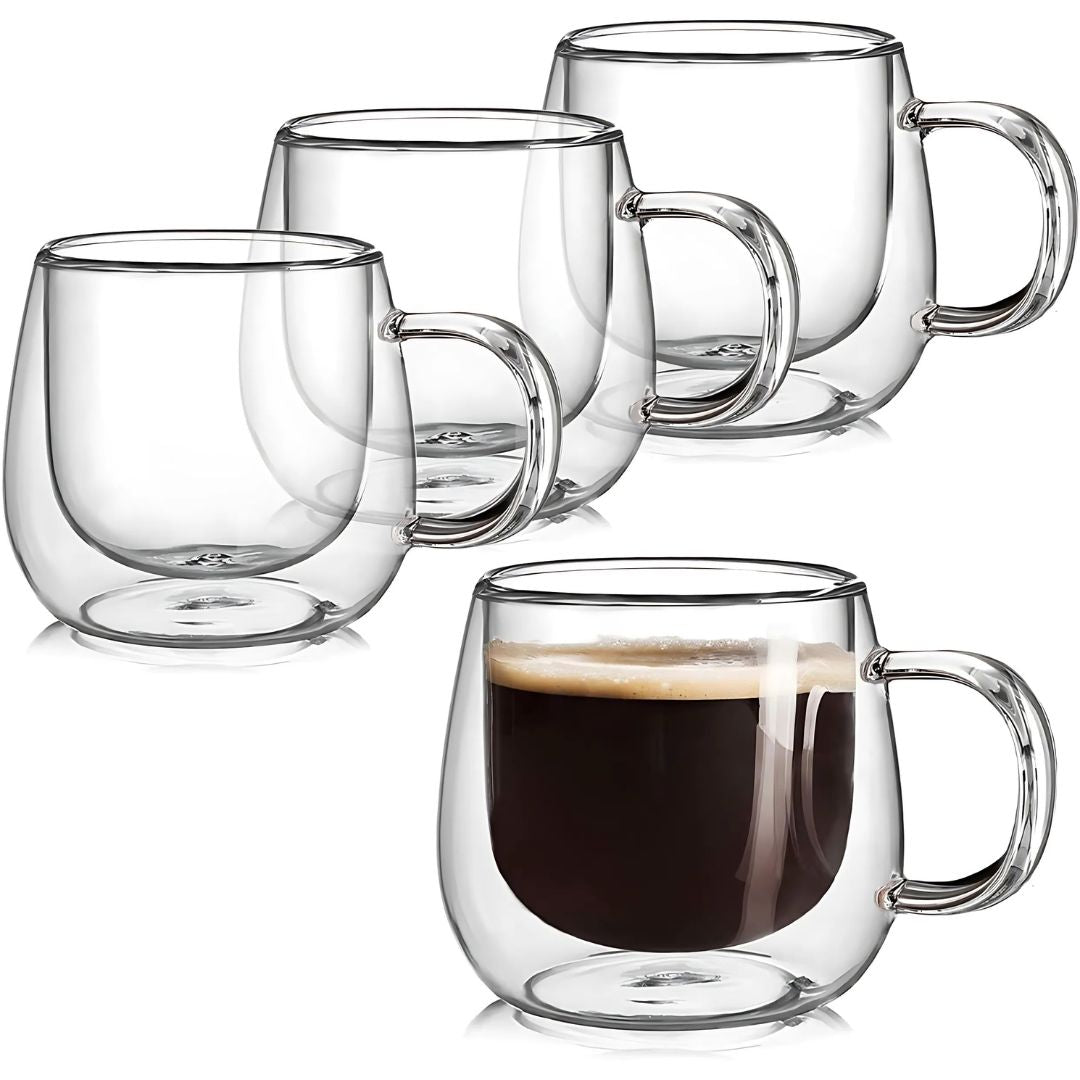 Double-Walled Borosilicate Glass Mugs Set for Hot and Cold Drinks