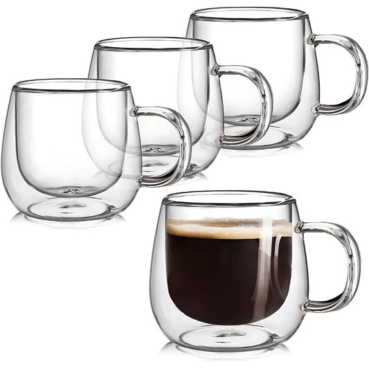 Double-Walled Borosilicate Glass Mugs Set for Hot and Cold Drinks