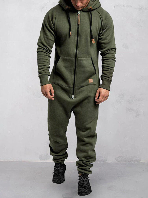 Hooded Fleece Zipper Jumpsuit with Pockets