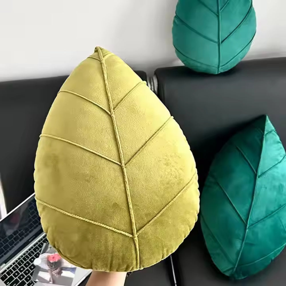 Leaf Shaped Plush Microfiber Cushion in Lush Green