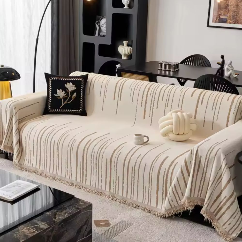 Velour Cascade Sofa Cover in Earthy Brushstroke Design