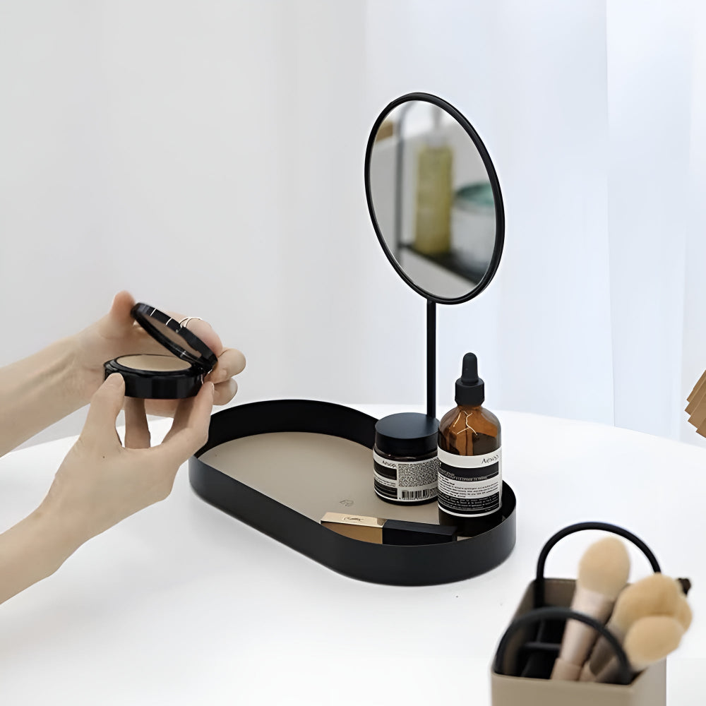 Modern Metal Beauty Organizer Tray with Removable Mirror