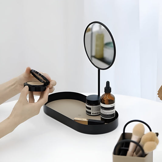 Modern Metal Beauty Organizer Tray with Removable Mirror