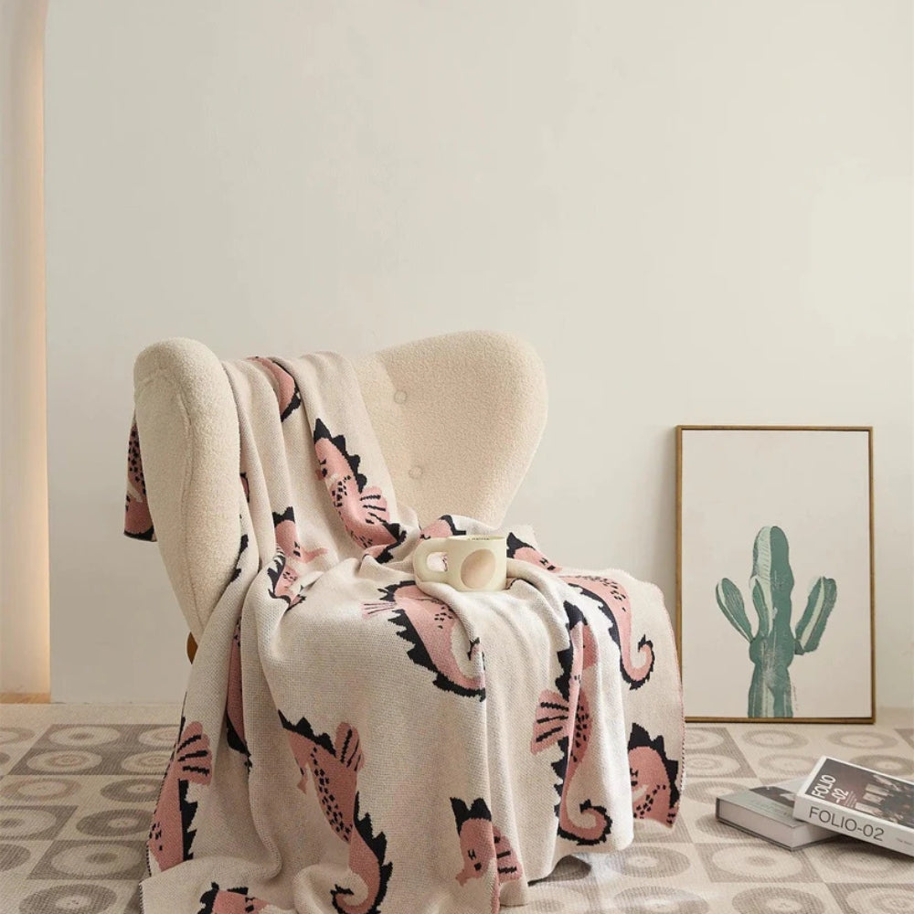 Coastal Seahorse Jacquard Knit Throw Blanket