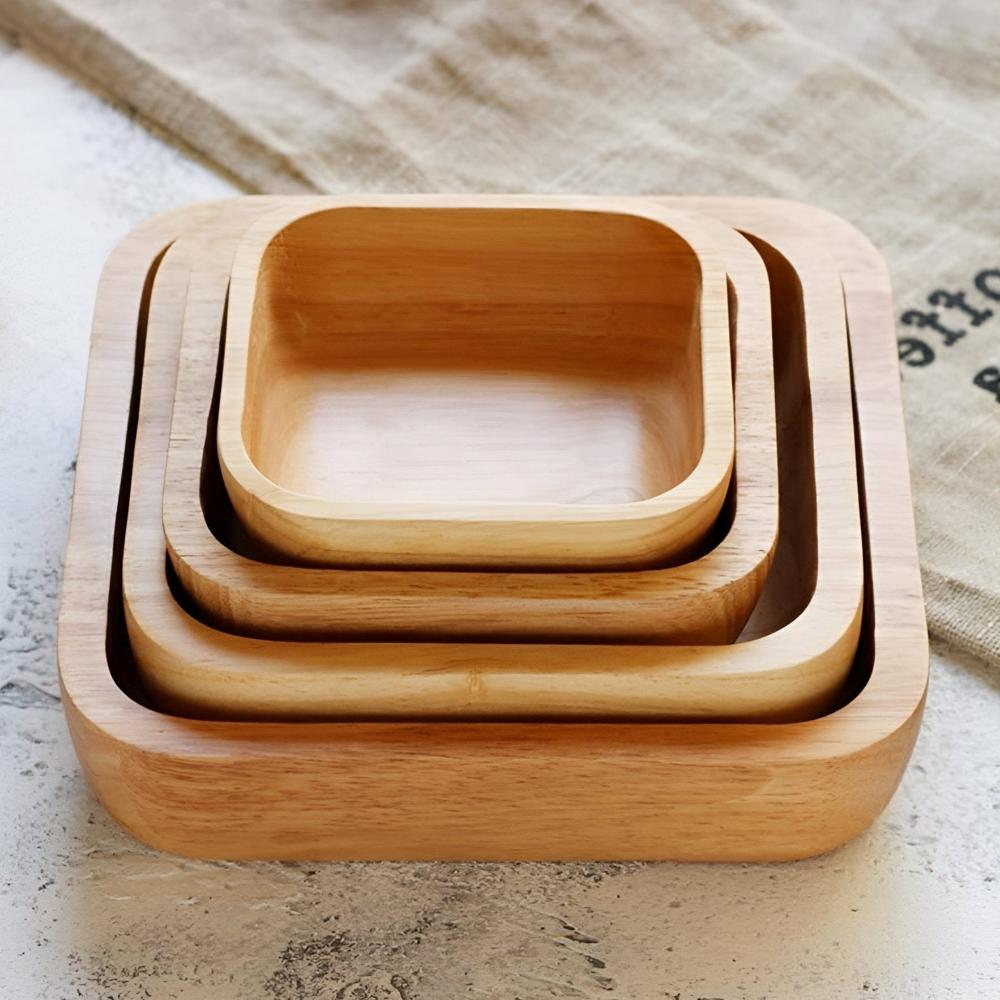 Natural Rubber Wood Square Serving Bowl