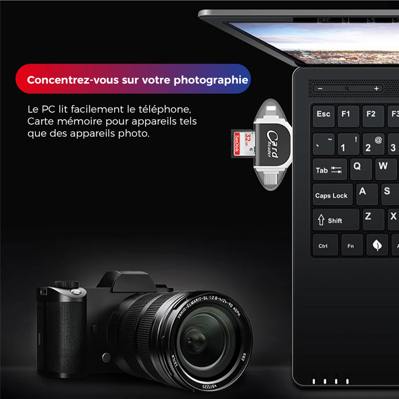 4-in-1 Universal SD TF Card Reader with Lightning and USB Connectors
