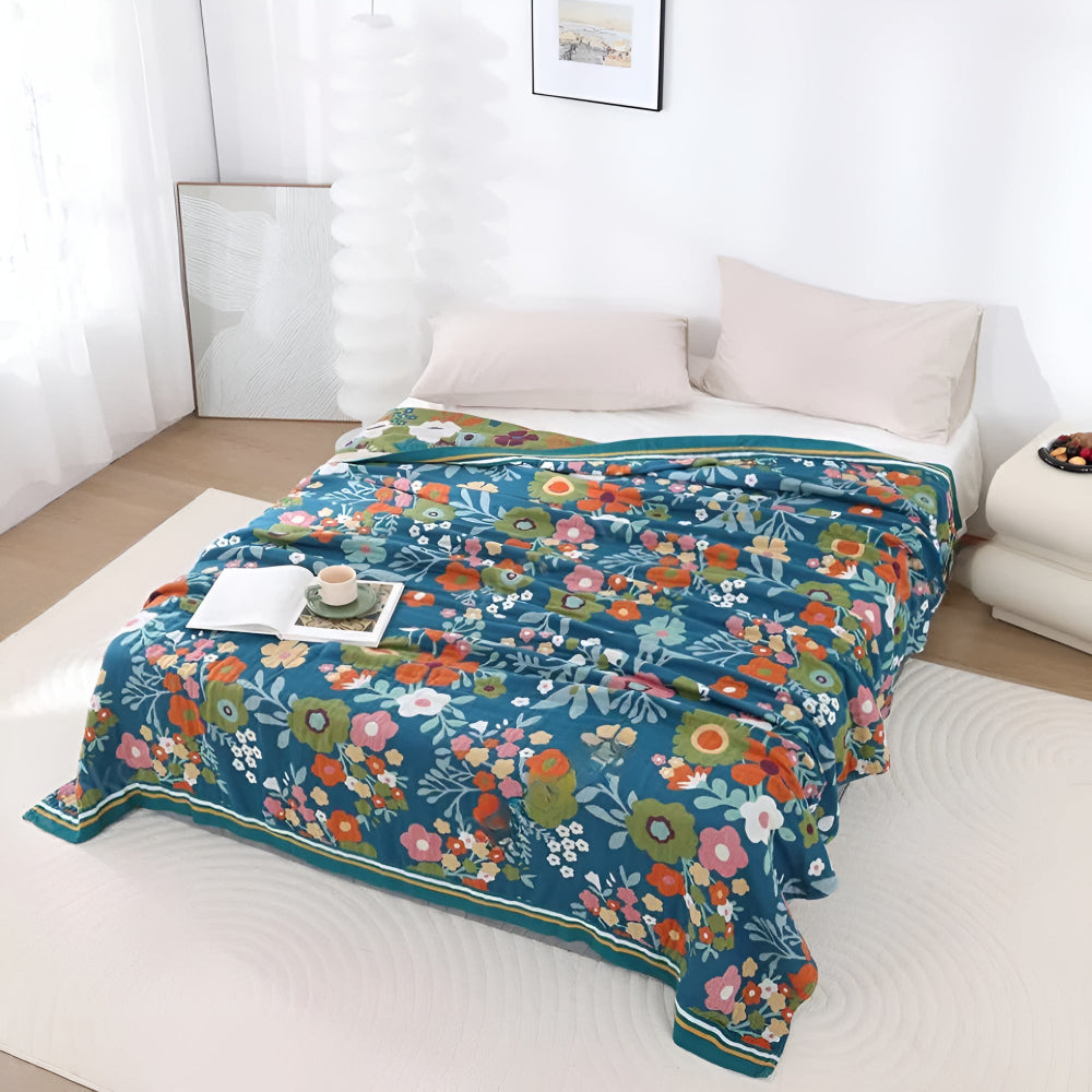 Wildflower Cotton Blanket with Floral Design