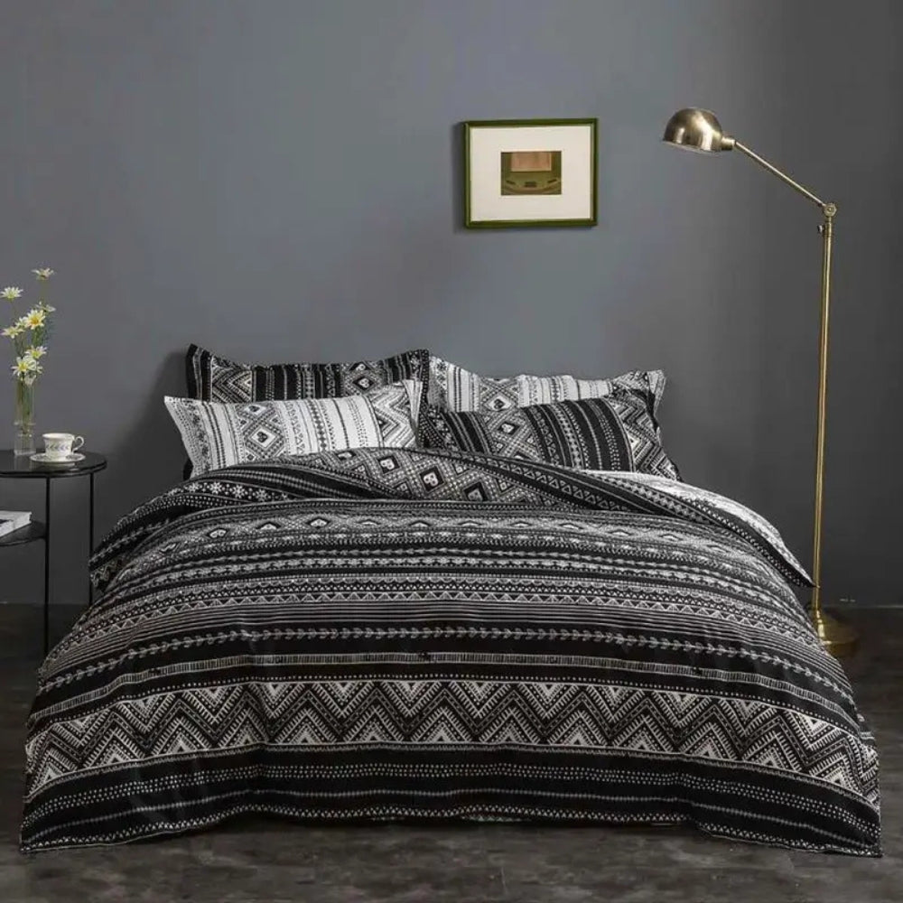 Monochrome Geometric Boho Duvet Cover Set