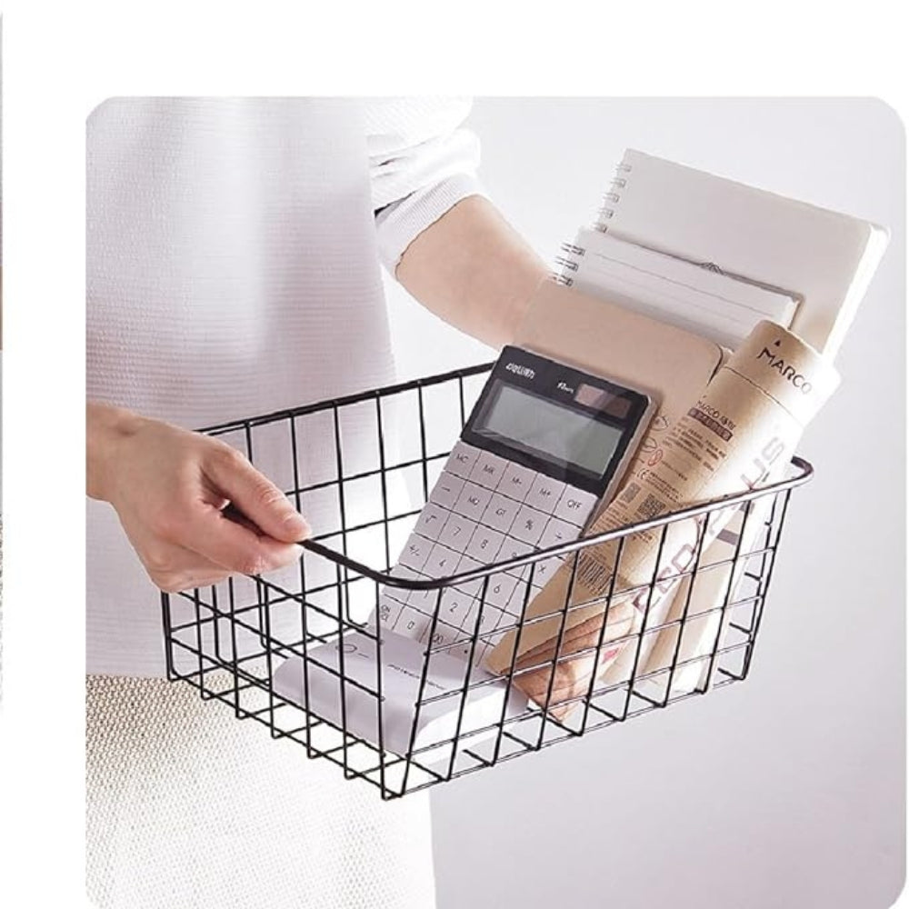 Geometric Iron Wire Storage Basket with Handles