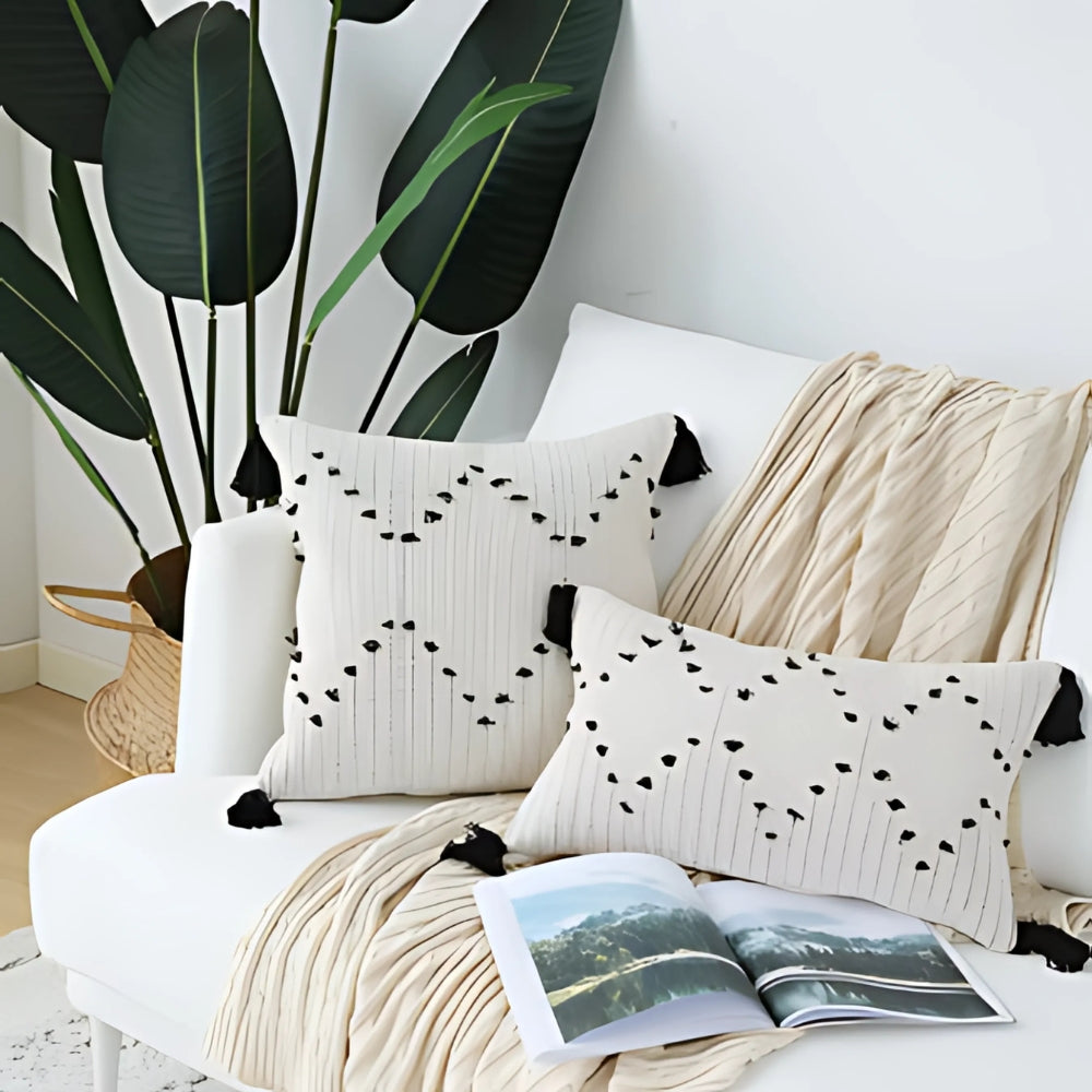 Moroccan Geometric Embroidered Cushion Cover