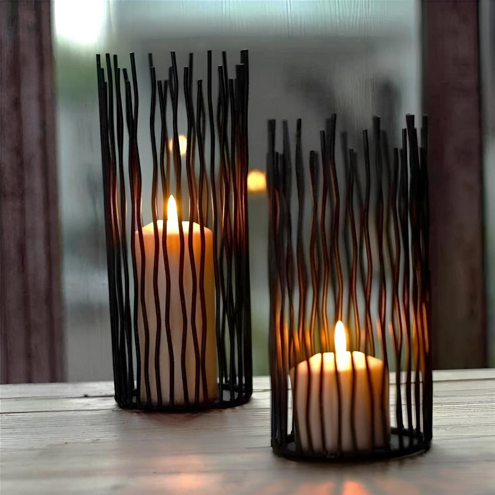 Black Iron Geometric Candle Holder