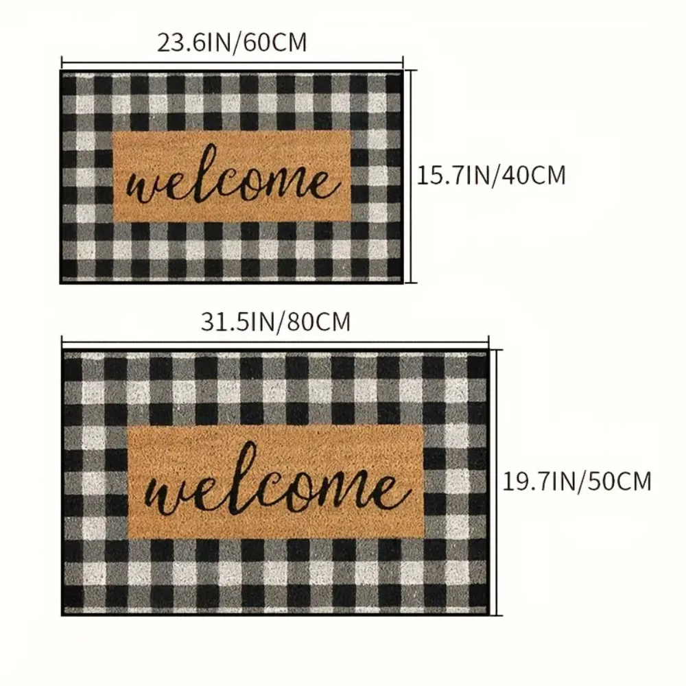 Buffalo Plaid Coir Welcome Door Mat with Non-Slip Backing